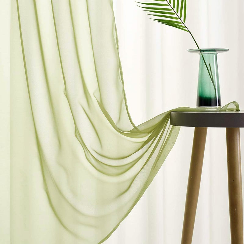 TOAVA DECO Sheer Curtains Green Sage 84 Inches Long Living Room Bedroom Kids Window Drapes 52x84 Light Filtering Rod Pocket 2 Panels - Image 2